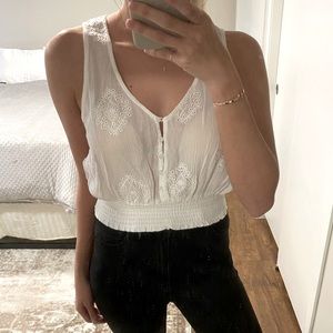 White Smocked Crop Top